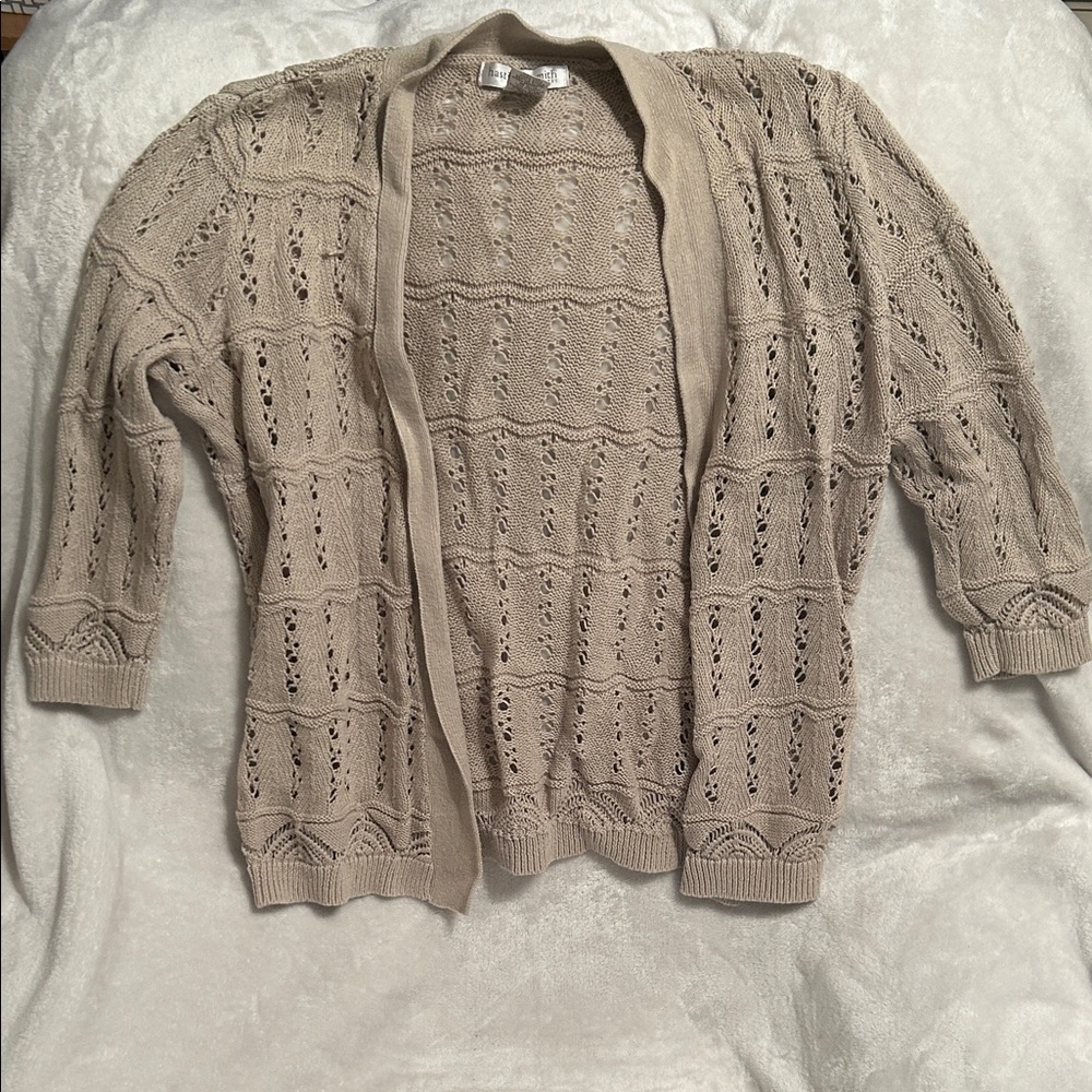 Elegant Open Knit Cardigan Sweater - Taupe